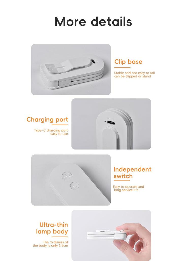 LED Eye Protection Clip-On Reading Light - Portable Mini Study Lamp for Bedside & Dorm.