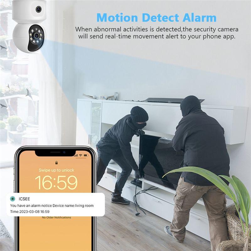 ABUO-4MP Wifi Camera Dual Screens Motion Detection Two Way Audio Indoor AC100-240V White US Plug