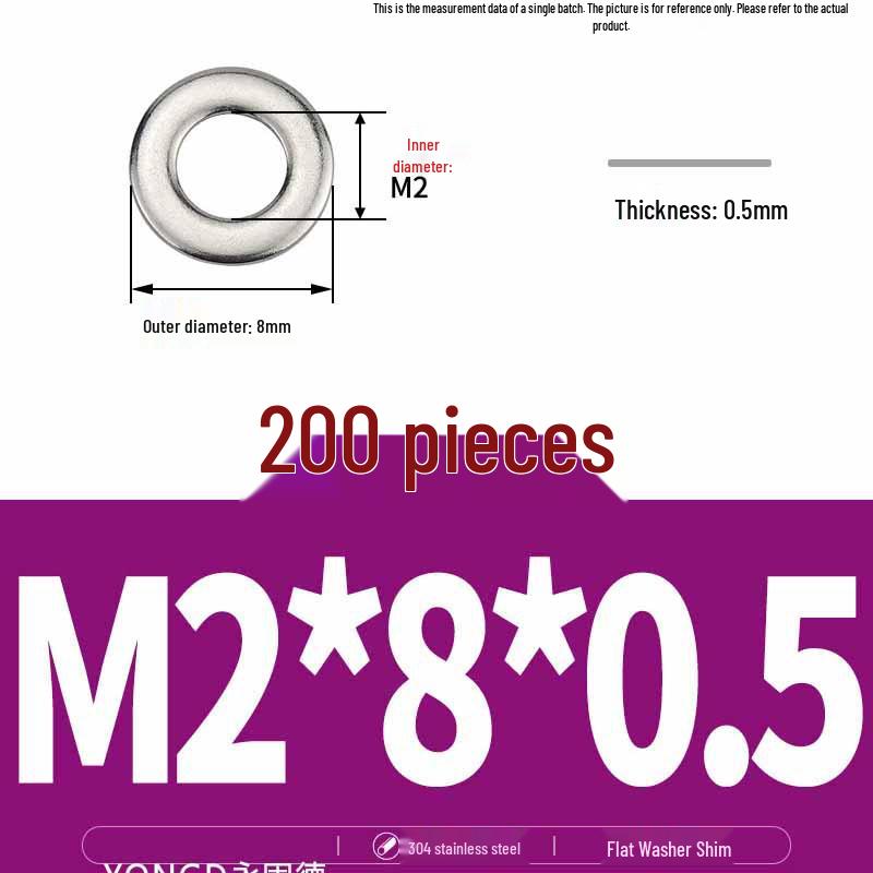 304 Stainless Steel Thickened Flat Washer / Ultra-thin Metal Gasket, Sizes M1.6-M10