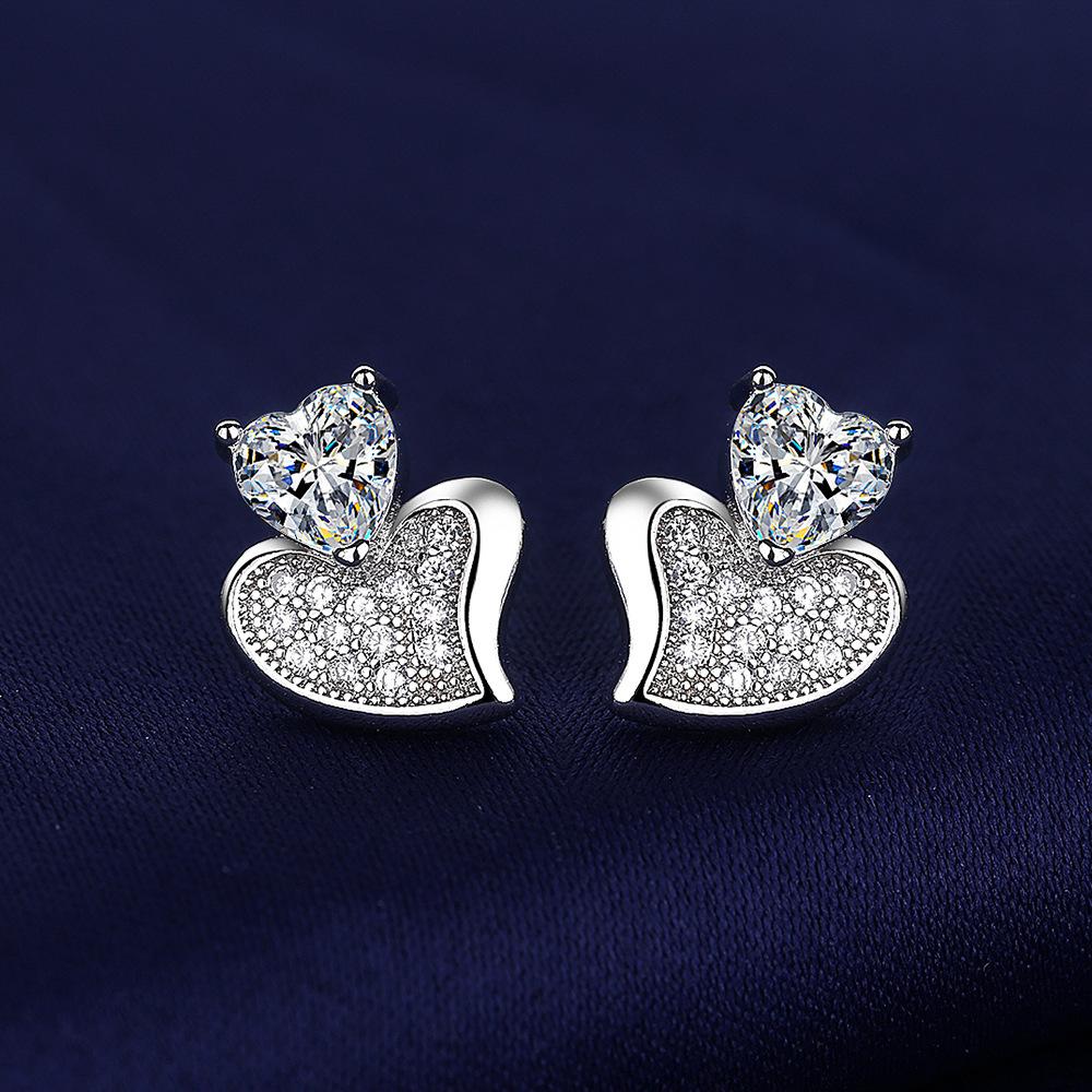 925 Sterling Copper needle Earrings Fashion High Quality Zircon Double Row Crystal Zircon Round Stud H570