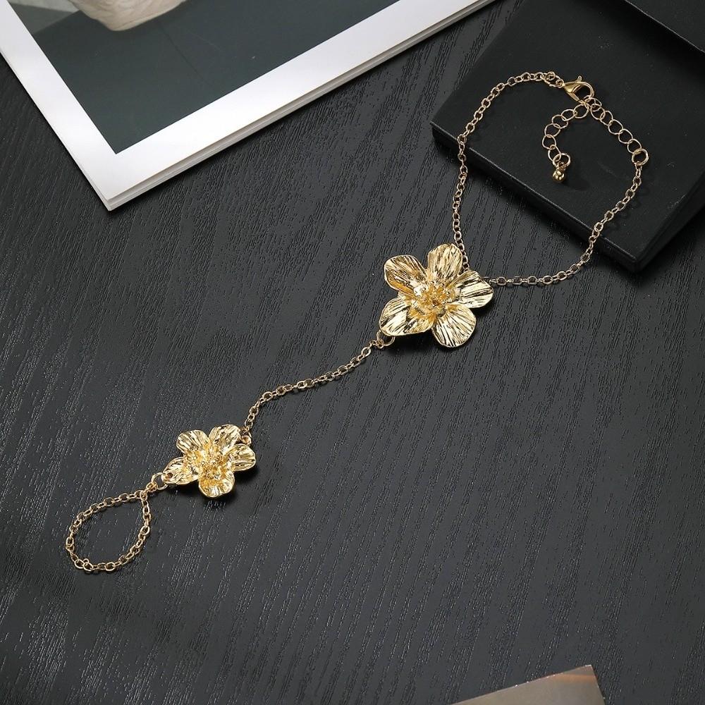 Starfish Chain Ring Bracelet Gold Color Flower Pearl Bracelet Finger Bracelet Jewelry Accessories