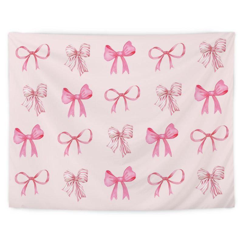 Pink Watercolor Cherry Tapestry Wall Hanging Red Fruit Coquette Ribbon Bow Aesthetic Wall Art Girls Room Wall Decor