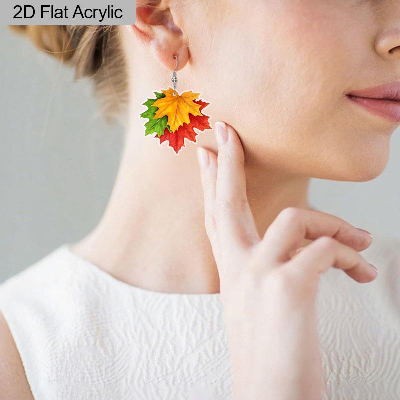 Cercei 2D Plați de Toamnă de Ziua Recunoștinței pentru Femei, Cercei Acrilici Frunză de Arțar, Modă, Rustic, Petrecere de Sărbători, Bijuterii de Toamnă, Cadouri