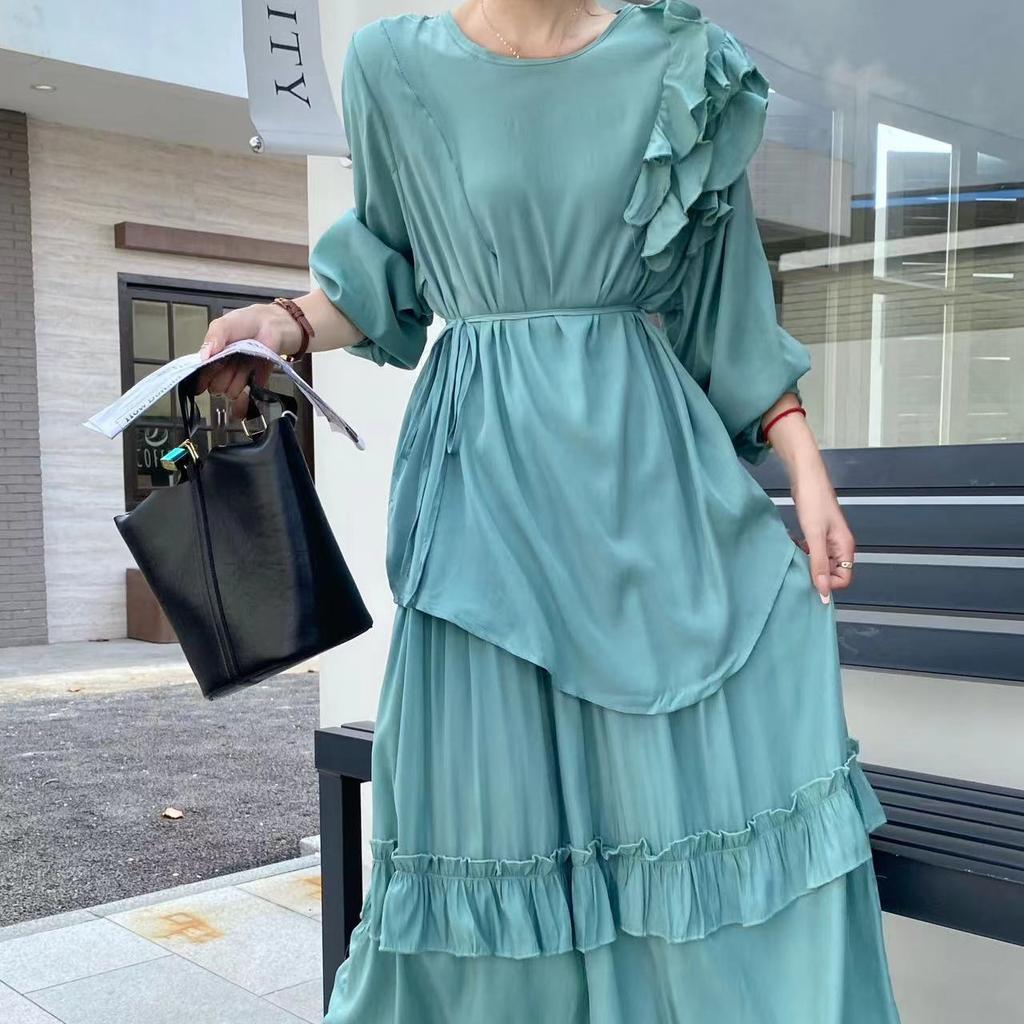 Korejský asymetrický volánkový top Dámské volné šněrování v pase zeštíhlující vydutá závěsná sukně s velkým švihem 2 dva kusy