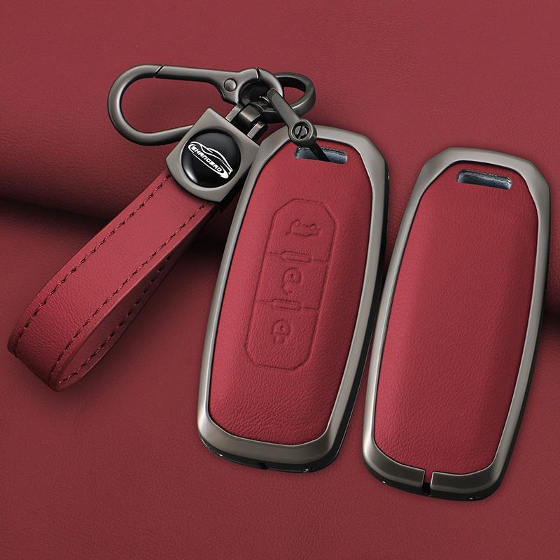 Interior Mouldings 3 Buttons Zinc Alloy Leather Car Key Case Cover Shell For Ford Territory 2019 - 2024 Protection Keychain Auto