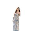 French Rose Print Temperament Tie-dye Tube Top Dress Female Sexy Pure Desire Slim Holiday Wind Fishtail Long Skirt