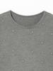 Ray Beams L/S Tee Hotfix Crew Neck Cut and Sew, Women's, Gray, One Size