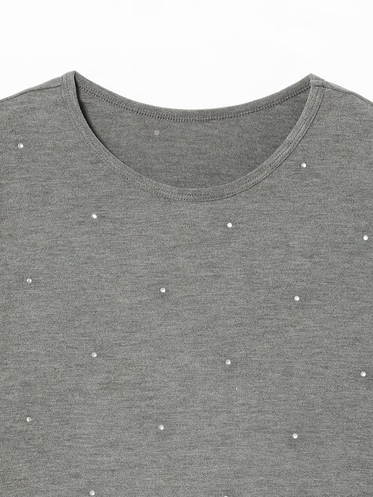 Ray Beams L/S Tee Hotfix Crew Neck Cut and Sew, Women's, Gray, One Size