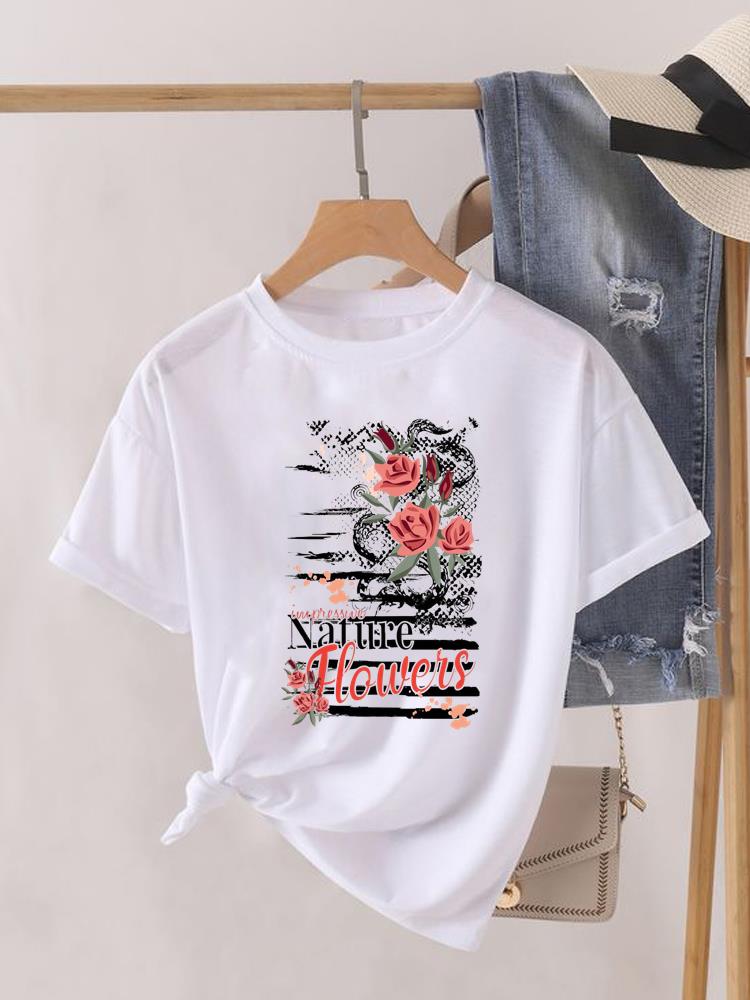 (Asian Size) Sweet Love Cute Lady Female Top Printed Fashion Graphic Short Sleeve T-shirts Tee Clothing Women Casual T Shirt