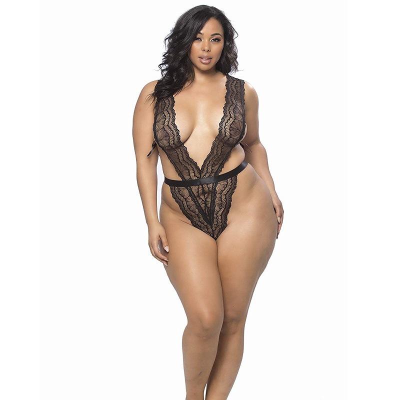 Women Sexy Lingerie Large Size Erotic Deep V Bodysuit Lace Teddy Bikini Elastic Bodystocking for Sex Underwear
