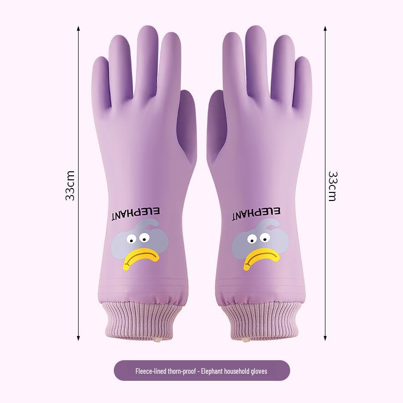 

Ribbed Elastic Velvet-Lined Non-Slip Waterproof Rubber Gloves for Dishwashing & Household Cleaning One Size