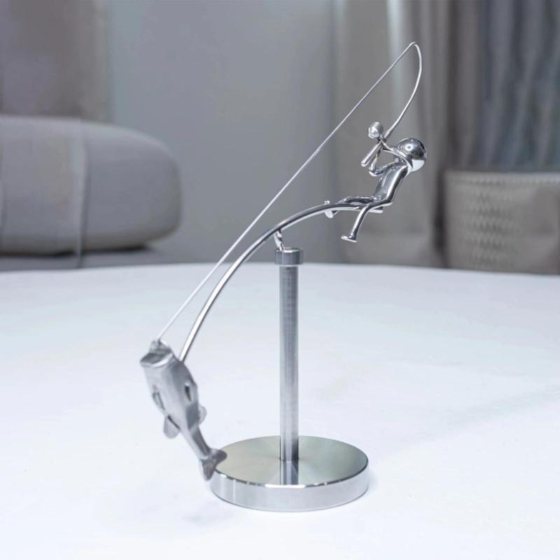 Dynamic Floating Fisherman Sculpture Office Desk Decoration Rustproof Easily Maintenance Unique Artistic Gift