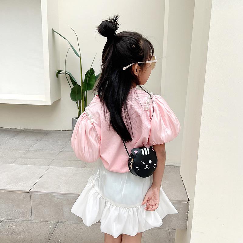 Kids Girl Cat Shape Pu Leather Small Purse With Zipper Closure For Daily Use