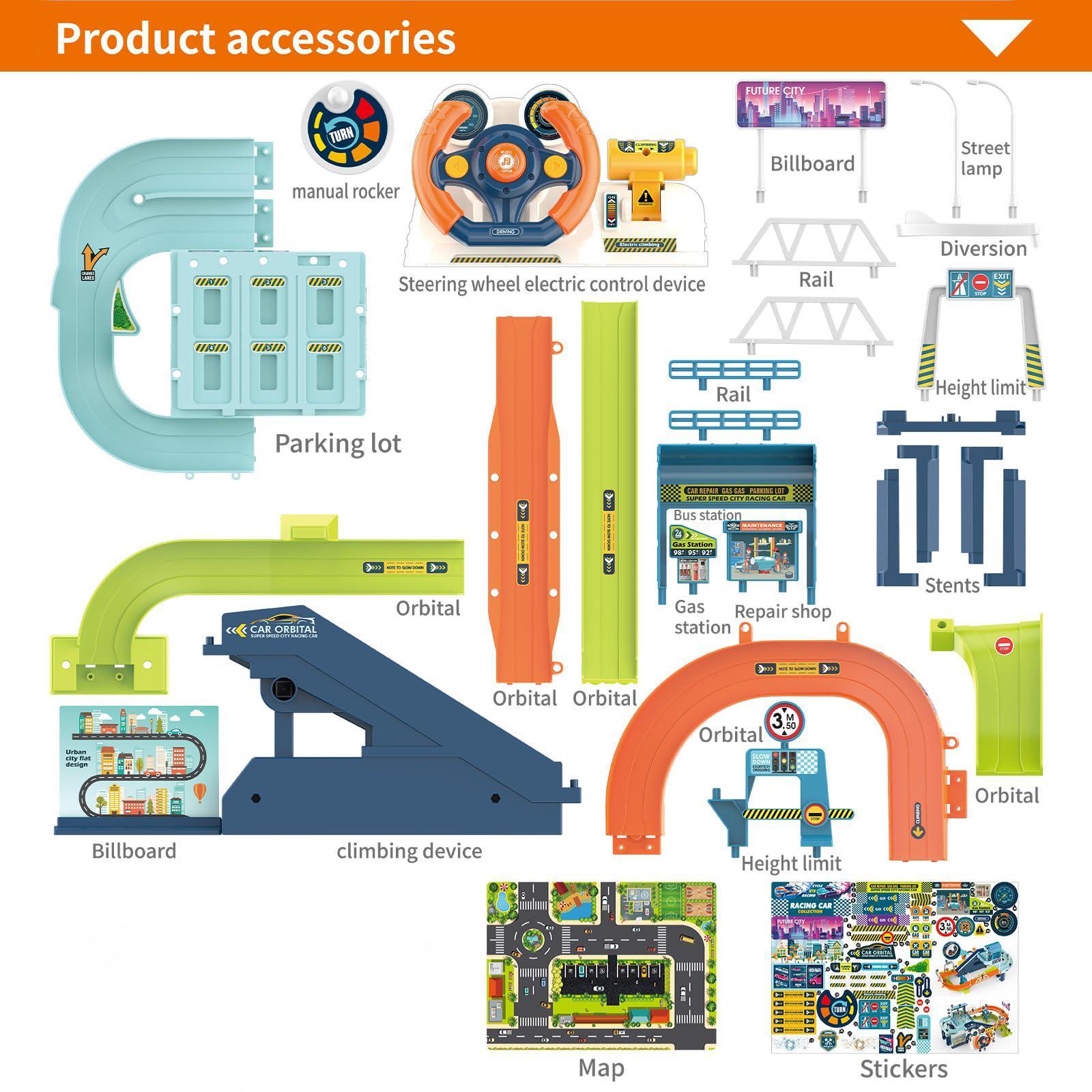 Игровой набор 2-в-1 «Трассы для гоночных машин» для детей, Игрушечная трасса-рампа для машинок и подъемная парковка, Двухрежимный игровой набор с трассой для машинок для малышей с
