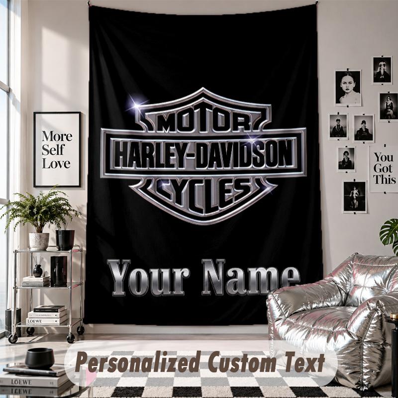 Arazzo da Appendere alla Parete con Nome e Testo Personalizzati, Arazzo Decorativo Harley-Davidson per Camera da Letto