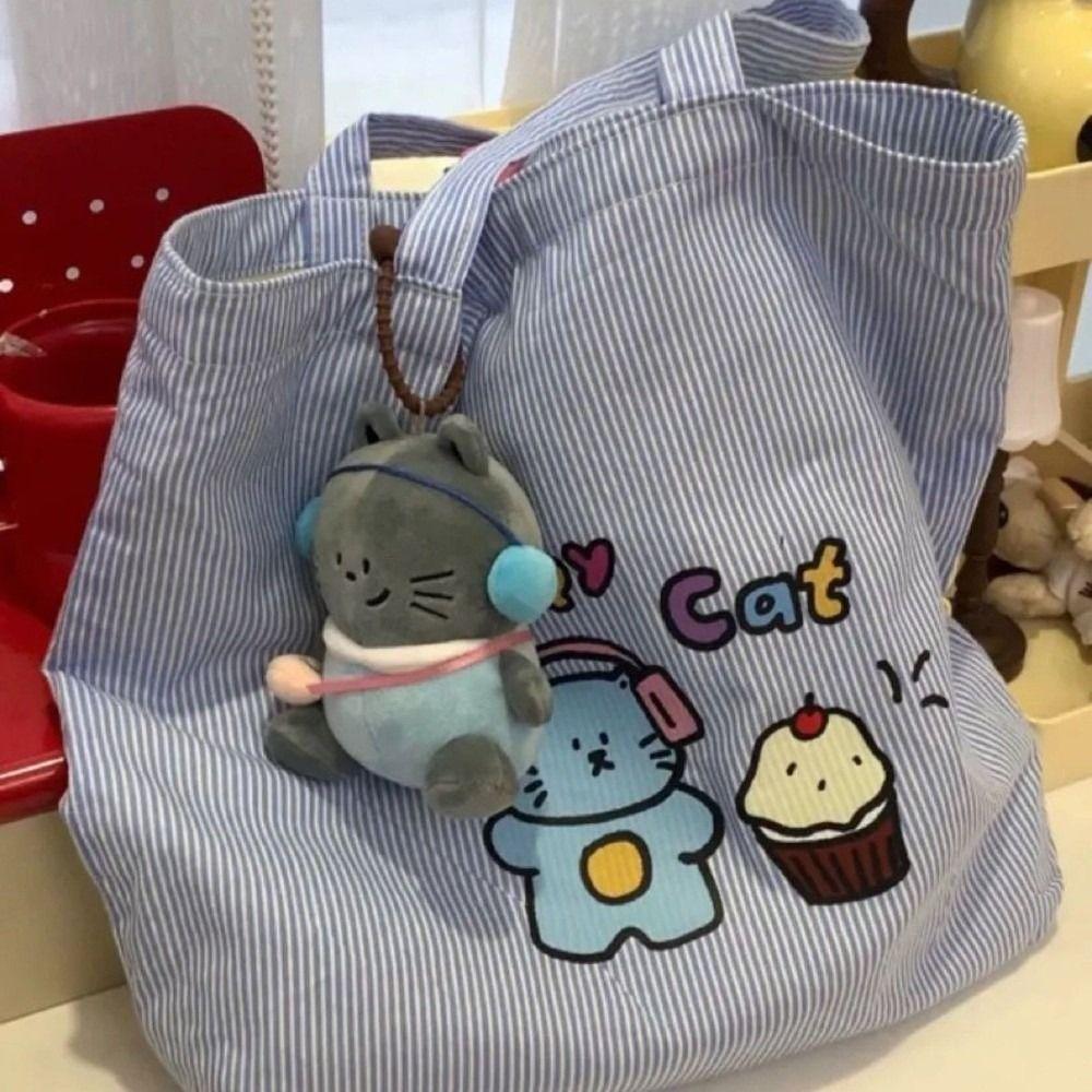 Cute Canvas Cat Paintings Handbags Large Capacity Casual Cartoon Canvas Bag Lightweight Shoulder Bag Students Casual
