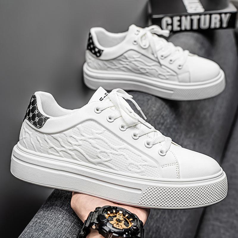 Trendy brand printed soft-soled men's shoes, new thick-soled heightening white shoes, men's versatile couple casual sports board shoes, men