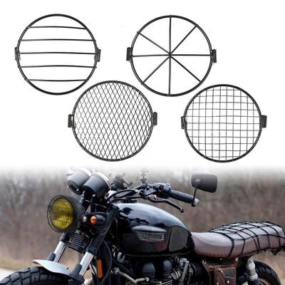 Retro Black Round Headlight with Mesh Cover for CG125/GN125 Motorcycles