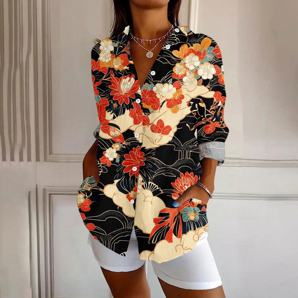 Damen Hemd mit Knöpfen Langarmhemden für Damen Druckgrafik Bluse Top