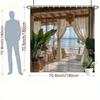 Cortina de Ducha Cabaña de Playa Vista al Mar Terraza de Madera Paraíso Tropical Tejido Impermeable Decoración de Baño Costera
