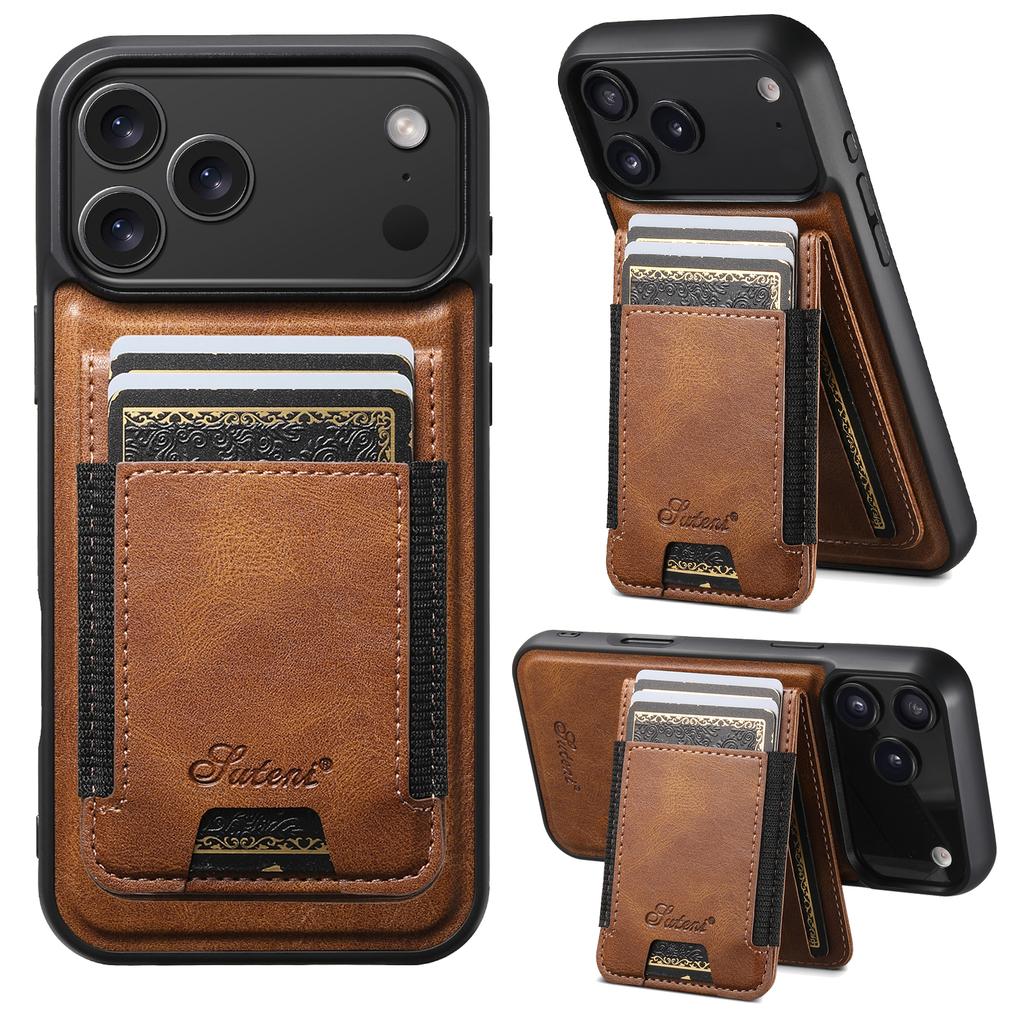 Faux Leather Phone Case Wireless Charging Magnet Card Holder Stand for IPhone 17 Pro Max 16 Plus 15 14 13 1215 14 13 12