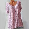Plus Size Casual Summer Women Flower Print V Neck Short Sleeve Loose T-Shirt Top