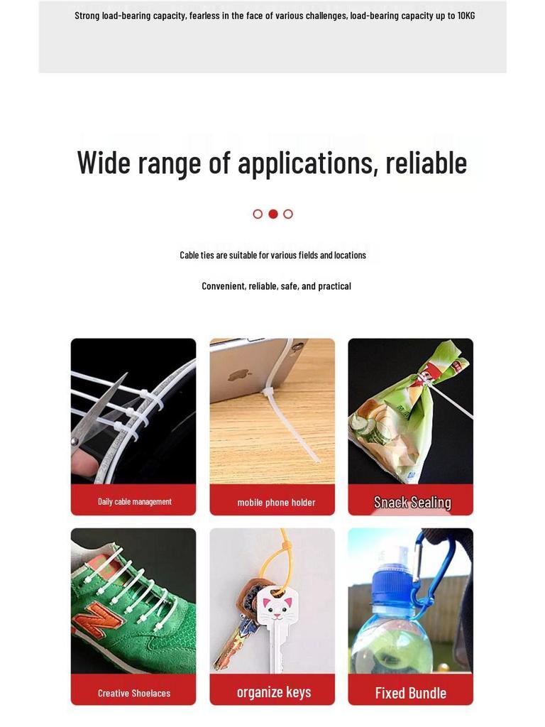 Nylon Self-Locking Cable Ties, 4*200mm, Strong Tensile Strength, Black and White, Plastic Bundling Straps