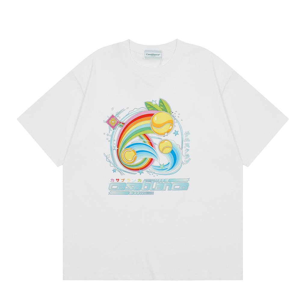 Grenzüberschreitend auf Lager exklusiv Casablanca Doppelgaze reine Baumwolle Unisex T-Shirt Hip-Hop lässig Kurzarm locker Rundhals