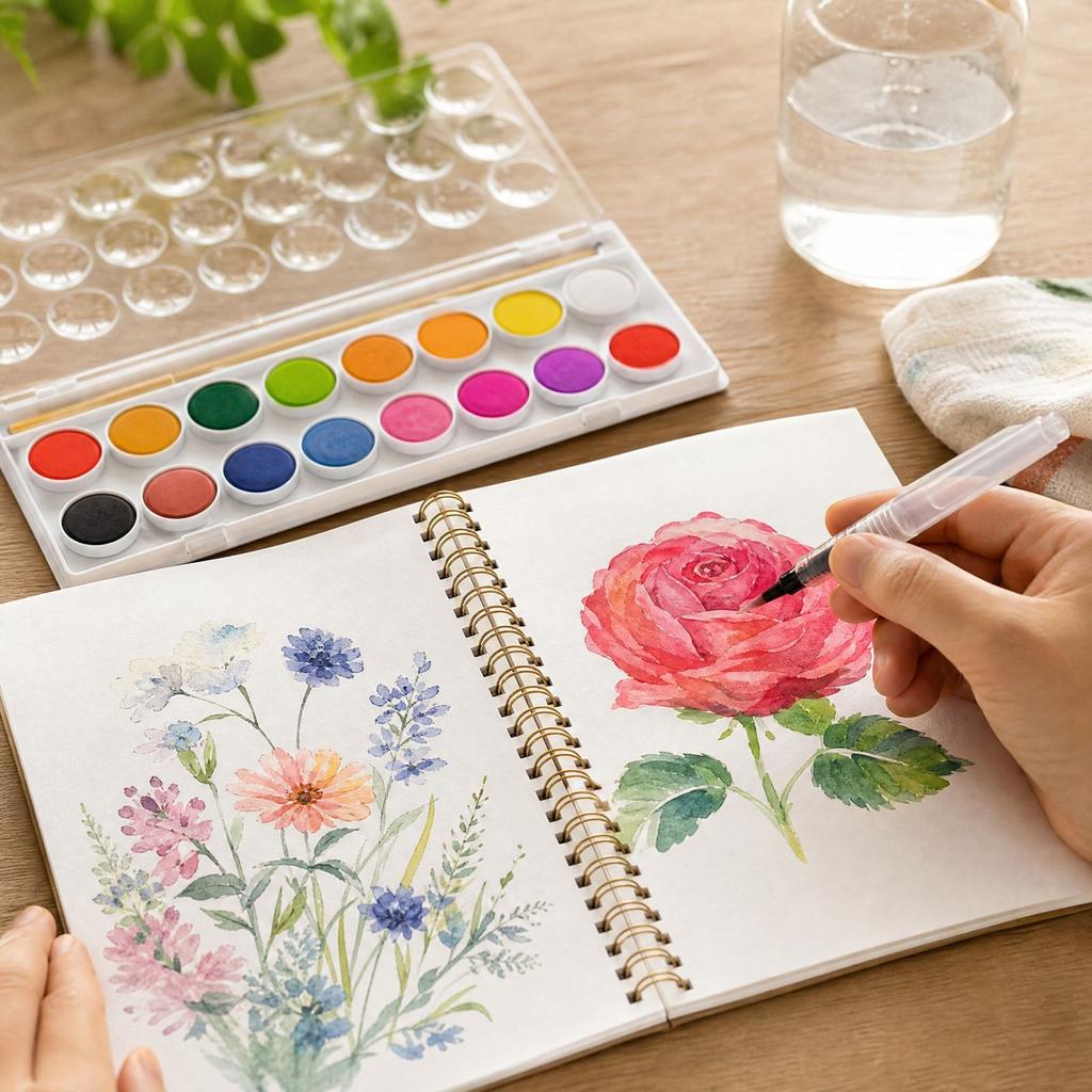 Watercolor Coloring Book with Pigment Set for Painting and Drawing
