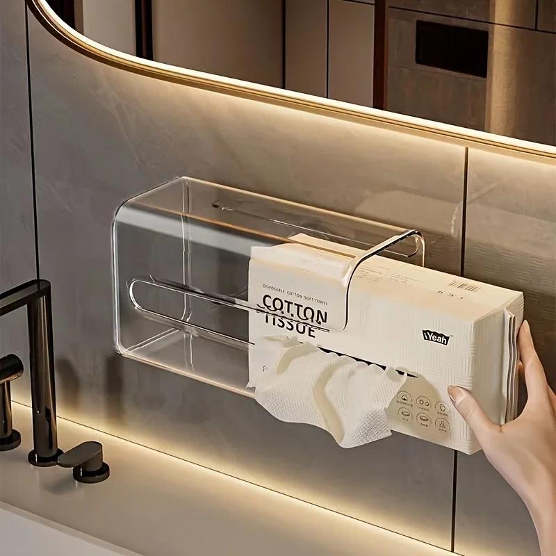1PCWall-mounted Container Simple Tissue Paper Storage Box For Bathroom Office Living Room Disposable Face Towel Storage