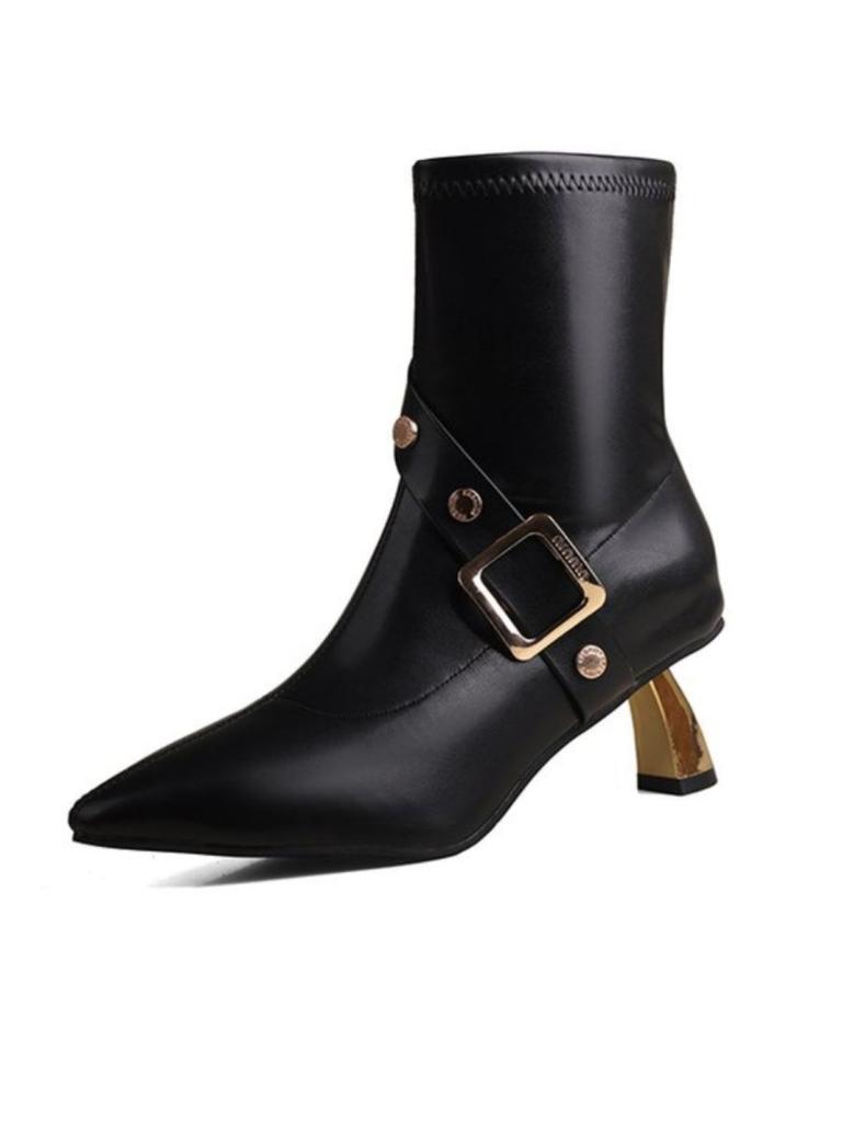 British Martin boots side zipper women's boots 2025 autumn and winter new temperament belt buckle pointed thin heel high heel short boots