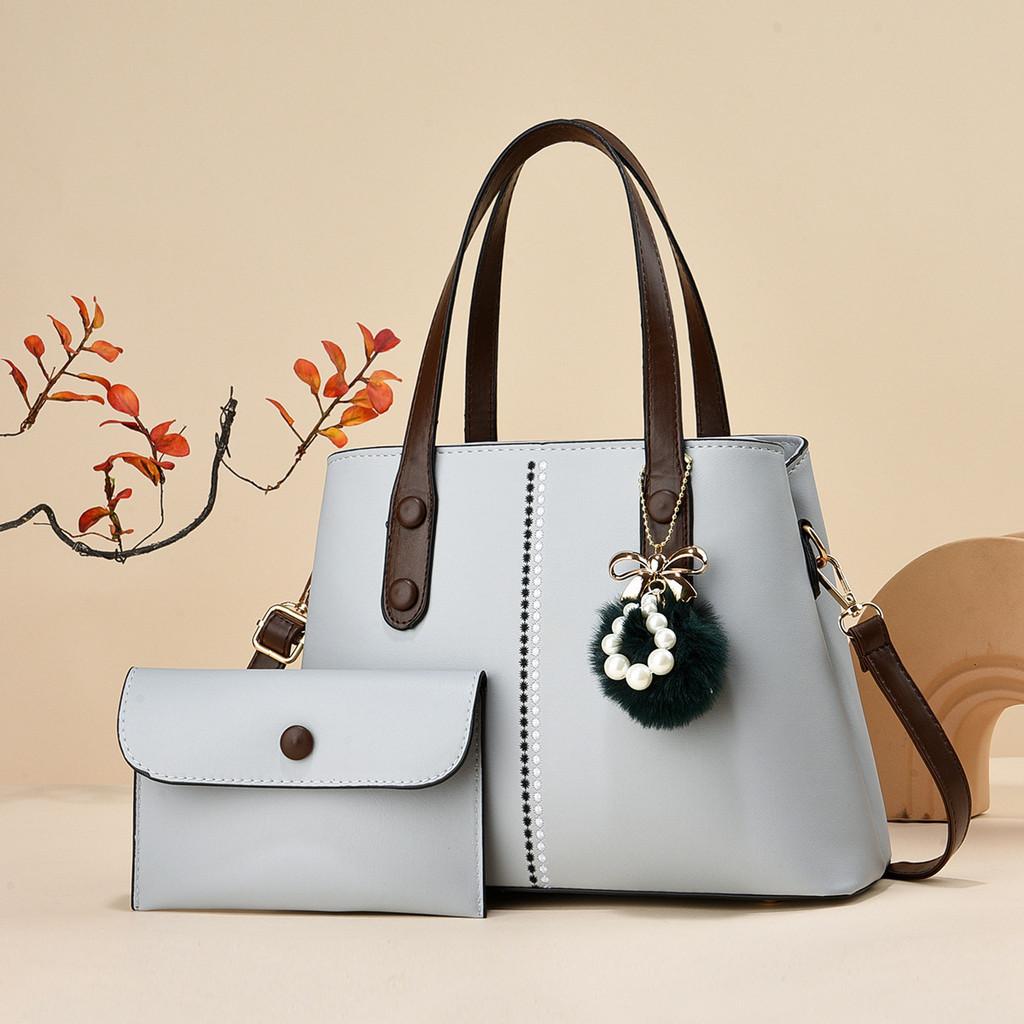 Stylish Women s Handbag With Plush And Stitching Elements Polyester Lining Zipper Closure серый