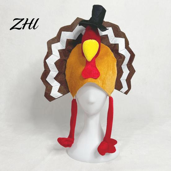 Cosplay Thanksgiving Props Plush Turkey Hat, Funny Trot Creative Holiday Costume Novelty Headpiece for Women Men Celebration Humorous Festive Apparel