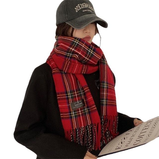 Tonglu scarf new 2025 christmas red winter women's plaid imitation cashmere scarf style versatile shawl scarf