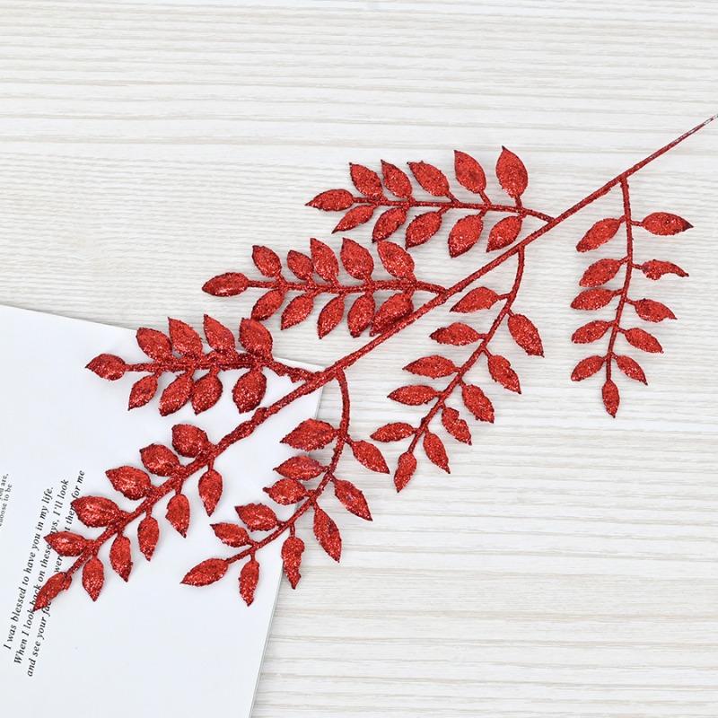 45Cm melon seed leaves, Christmas gold dust plastic leaves, Christmas tree photo frame European flower arrangement decorative bayberry leaves