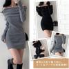 Knitted Long Skinny Shoulder Winter [RREMN] Dress, Sleeves, Fit, Mini, Lightweight, Off-Shoulder, Women's, Straps, Spring, Fall, (JP, Alphabet, L,