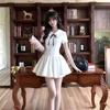 Gentle college style white dress bow doll collar women summer beautiful A word pleated short skirt small man