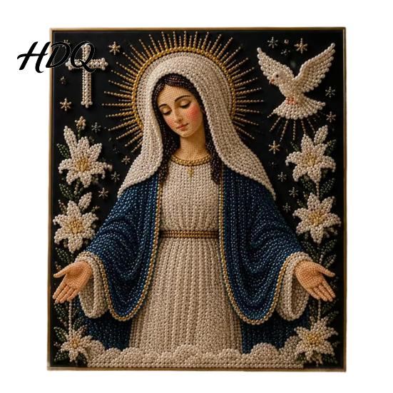 Spiritual Wall Art Faith Pearl Painting Kit Virgin Mary DIY Faux Religious Handmade Devotional Artwork Craft Set Home for Christian Prayer