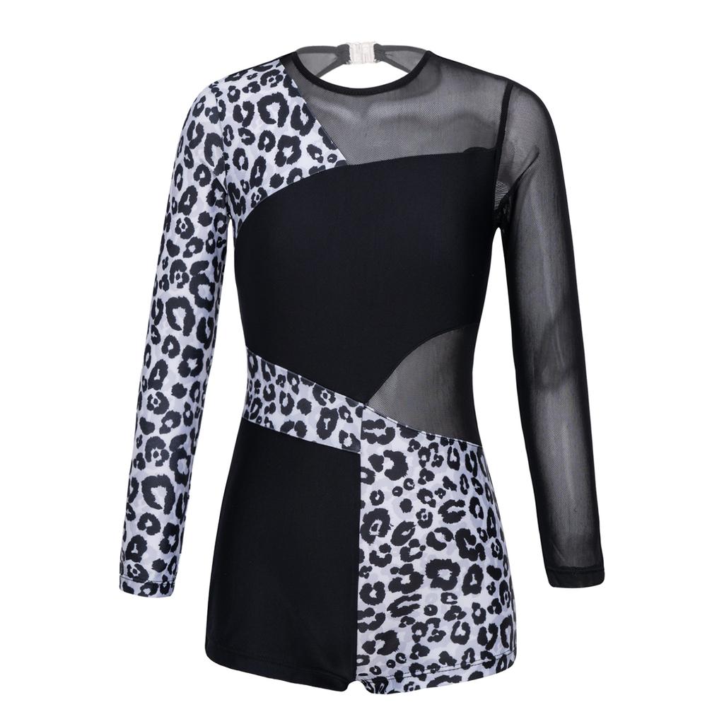 Kids Girls Athletic Sport Gymnastic Leotard Dance Unitard Floral Long Sleeve Bodysuit Shorts Jumpsuit