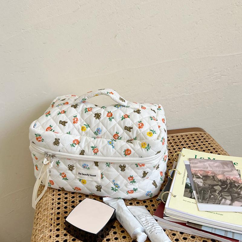 

Ins Косметичка Большой Медведь Цветок Стеганый Хлопковый Чехол Сумка Дизайн Молнии A2