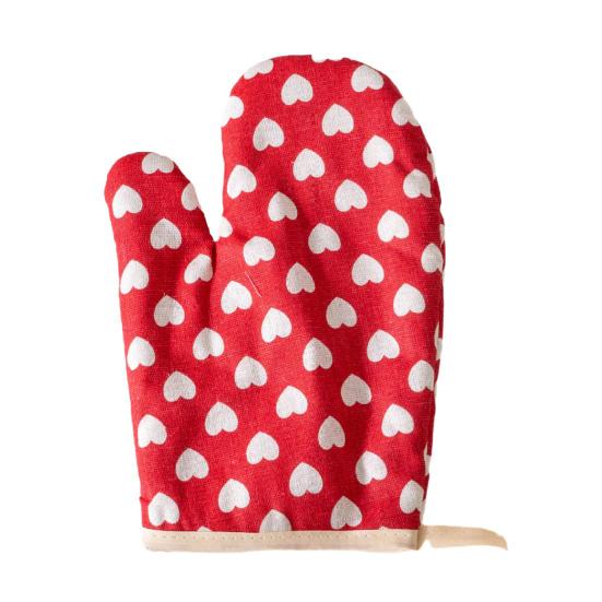 Thickened Cotton Oven Mitts with Heart Print Heat-Resistant Baking Gloves for Microwave Grill & Cooking Non-Slip Breathable Kitchen Essential