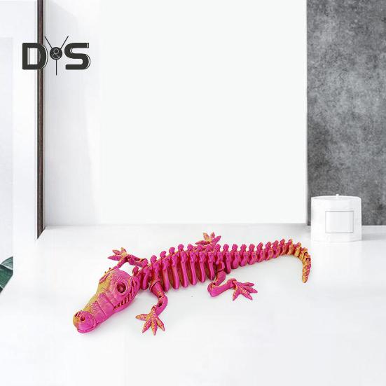 3D Printed Skeleton Crocodile Figurine Movable Joints Bone Crocodile Figure Articulated Animal Model Toy Home Office Desktop Decoration Ornament