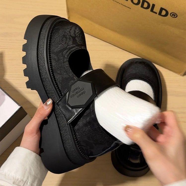 Thick-soled National Style New Chinese-style Printed Embroidered Small Leather Shoes Women's Summer New Retro Mary Jane Shoes