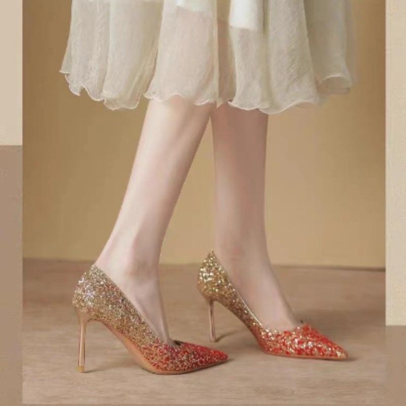 New Women's Elegant Shoes Sexy versatile high heels Sharp pointed fashion sequin shoes Trendy ladies slim pumps Mujer Zapatos