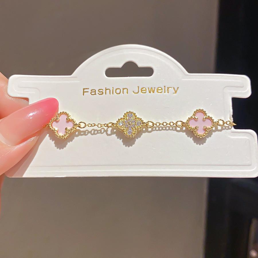 Zircon Flower Hand Chain Highend Design Stylish Accessory For Women GoldPinkBracelet
