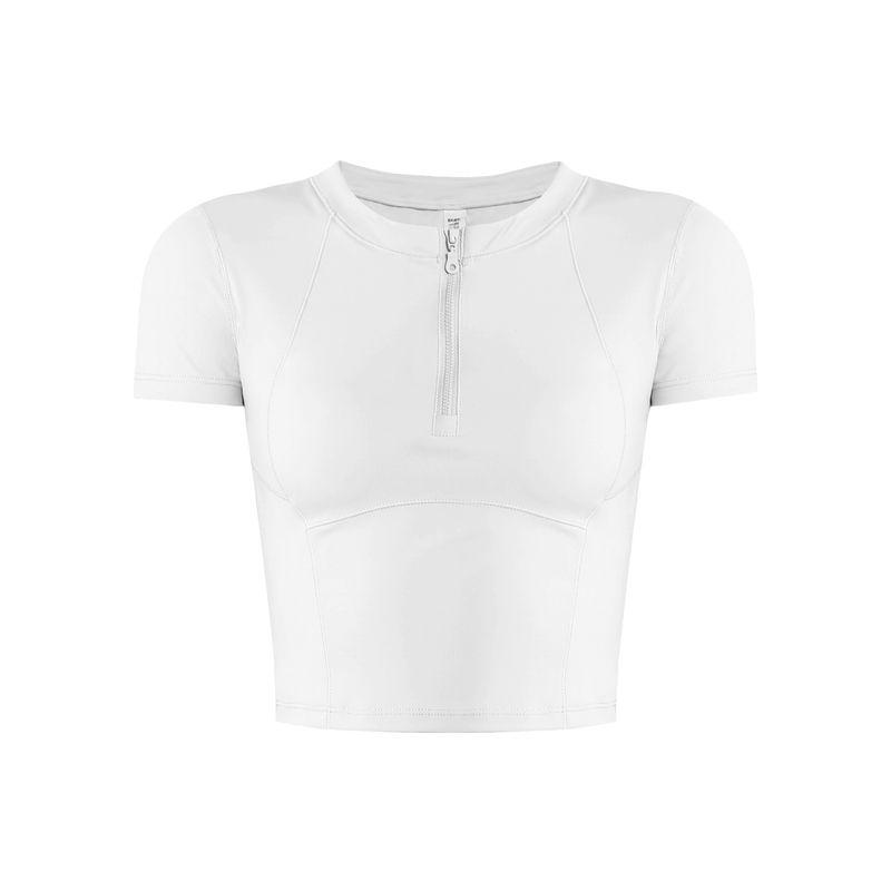 

Export New Arrival Half Zipper Gym Women s Sports Short-Sleeved T-shirt Skinny Yoga Clothes Tops Running Quick-Drying Breathable White S