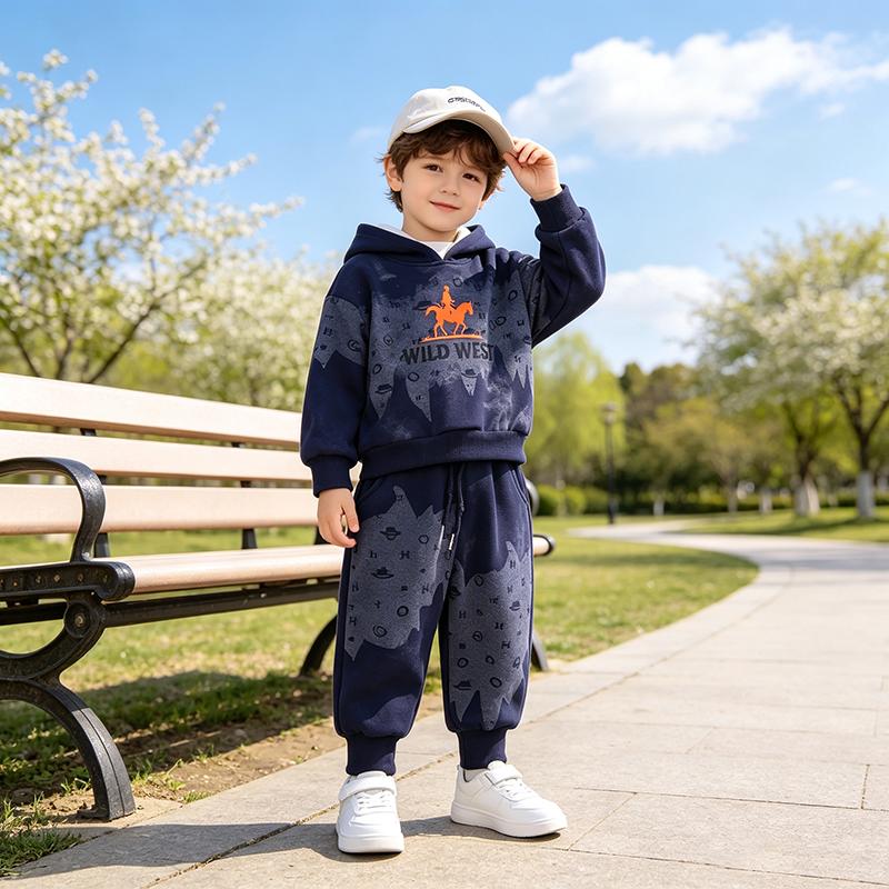 Boys' 2-Piece Cotton Set, Kids Wild West Hoodie and Pants Set, High-Quality Baby Clothes -S-XXL