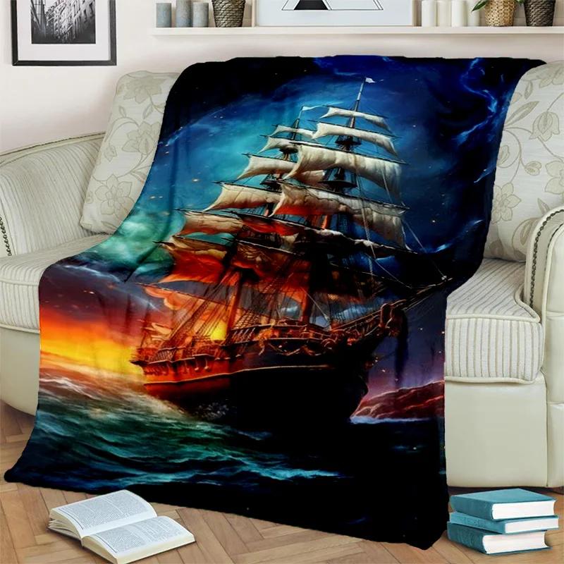 3D Pirate Ship Boat,Barque,Sailboat Blanket,Soft Throw Blanket for Home Bedroom Bed Sofa Picnic Travel Office Cover Blanket Kids