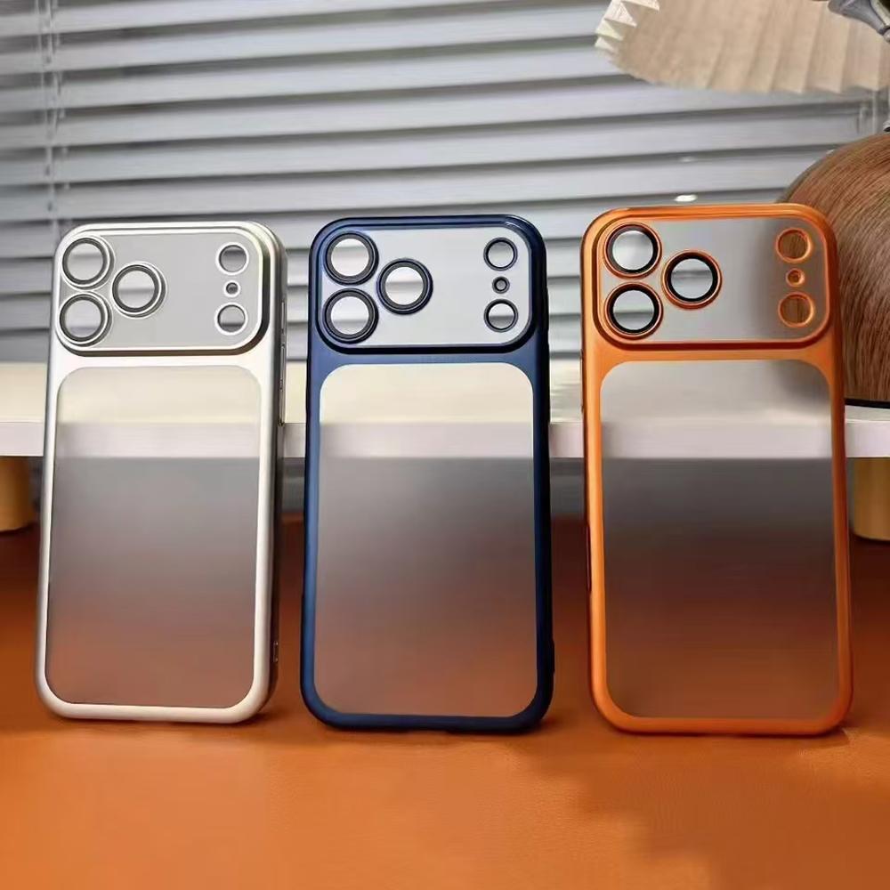Luxury Plating Frosted Translucent Phone Case For iPhone 17 16 15 14 13 12 Pro Max Air Original Color Glass Lens Protection Matte Bumper Cover