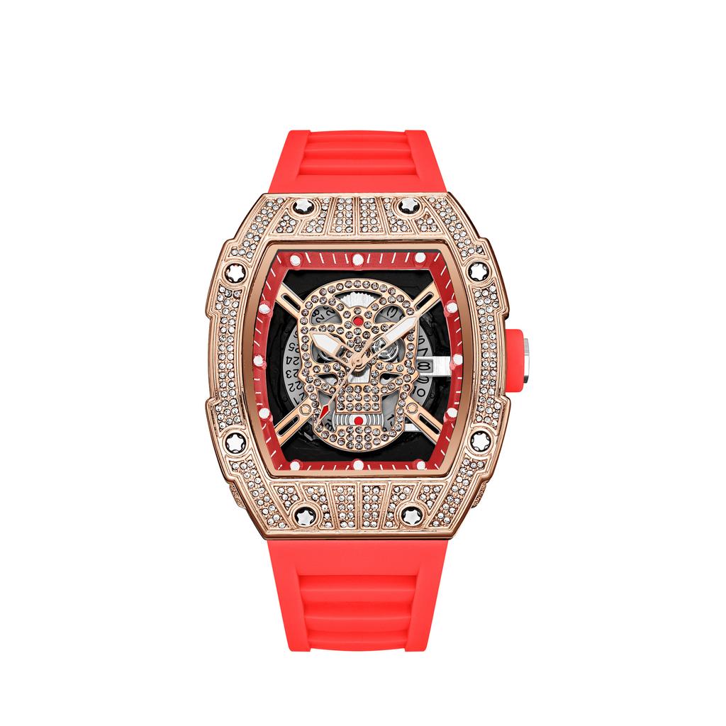 Diamond-Encrusted Gypsy Star Fashion Personality Hollow Gold Ghost Head Wind High-End Luminous Calendar Men'S Watch